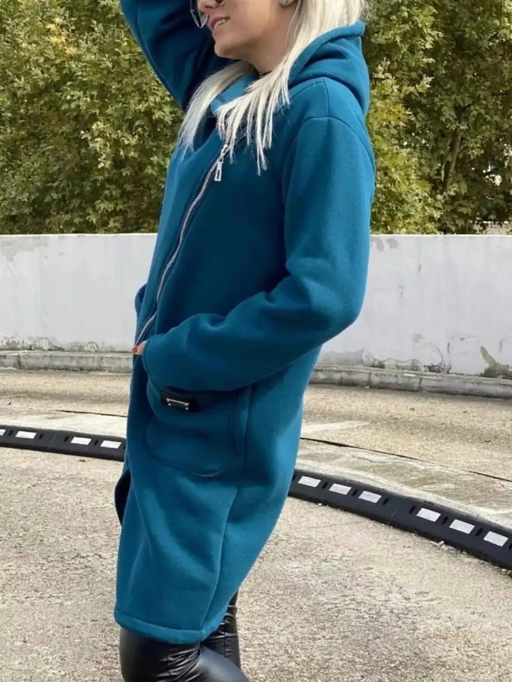 Plus Size Asymmetrical Zip-Up Hooded Fleece Outerwear