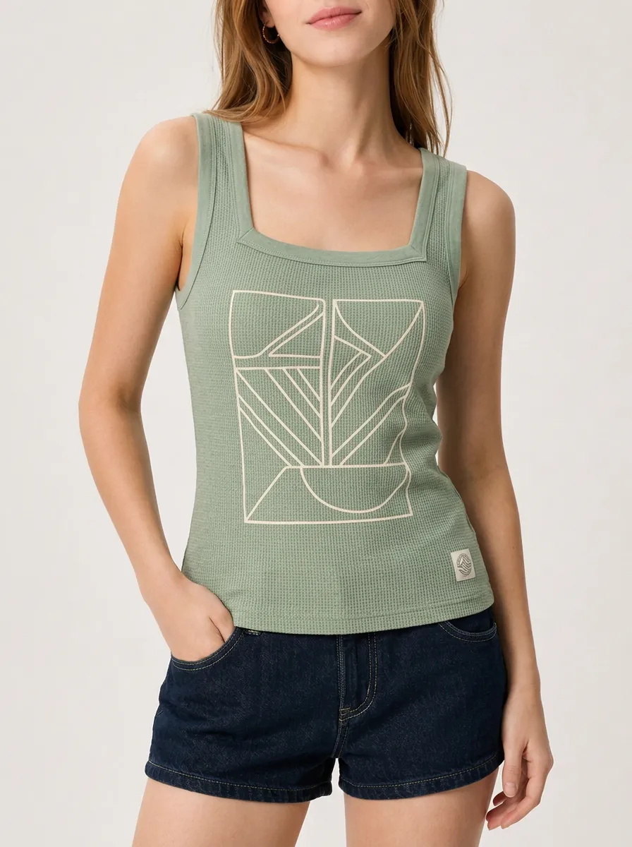 Women's Geometric Abstract Art Printed Waffle Knit Tank Top