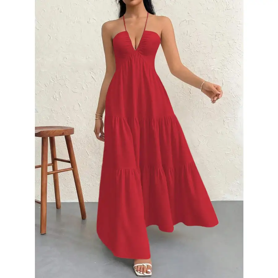 Halter Neck Tiered Maxi Dress
