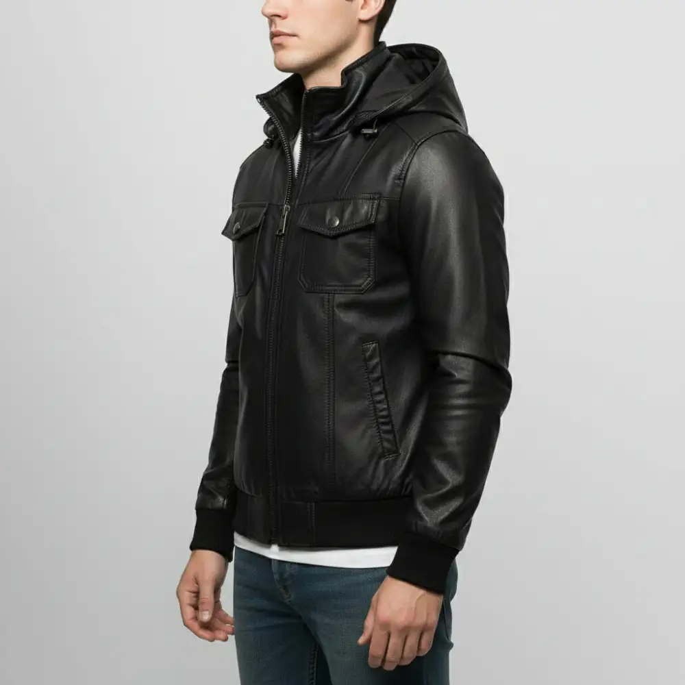 Modern Lambskin Biker Hooded Jacket