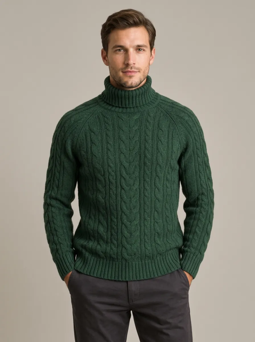 Men's Contemporary Minimal Cable Knit Turtleneck Sweater