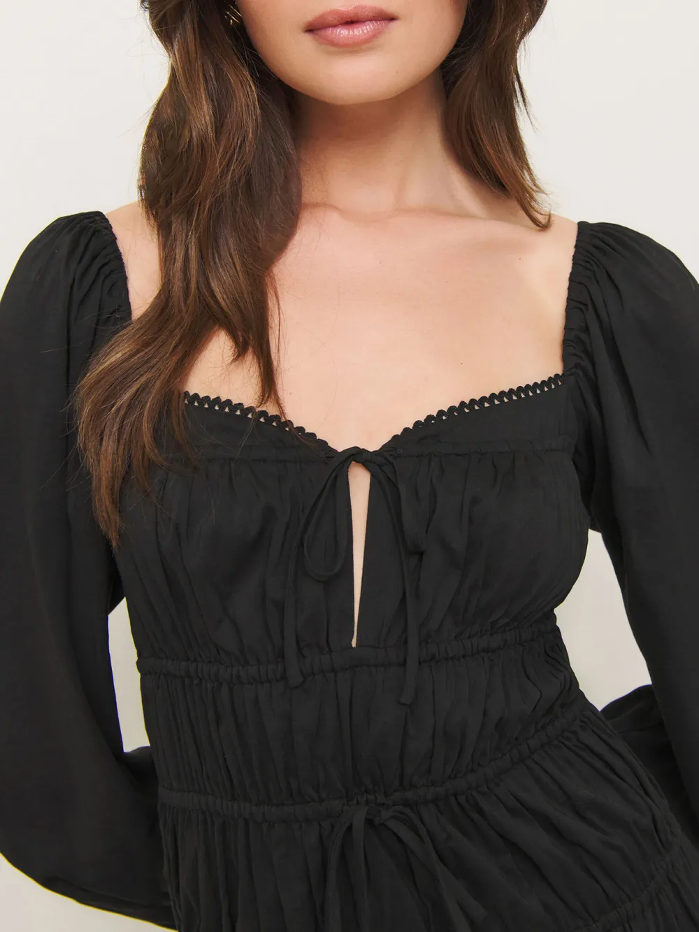 Square Neck Puff Sleeve Ruched Mini Dress