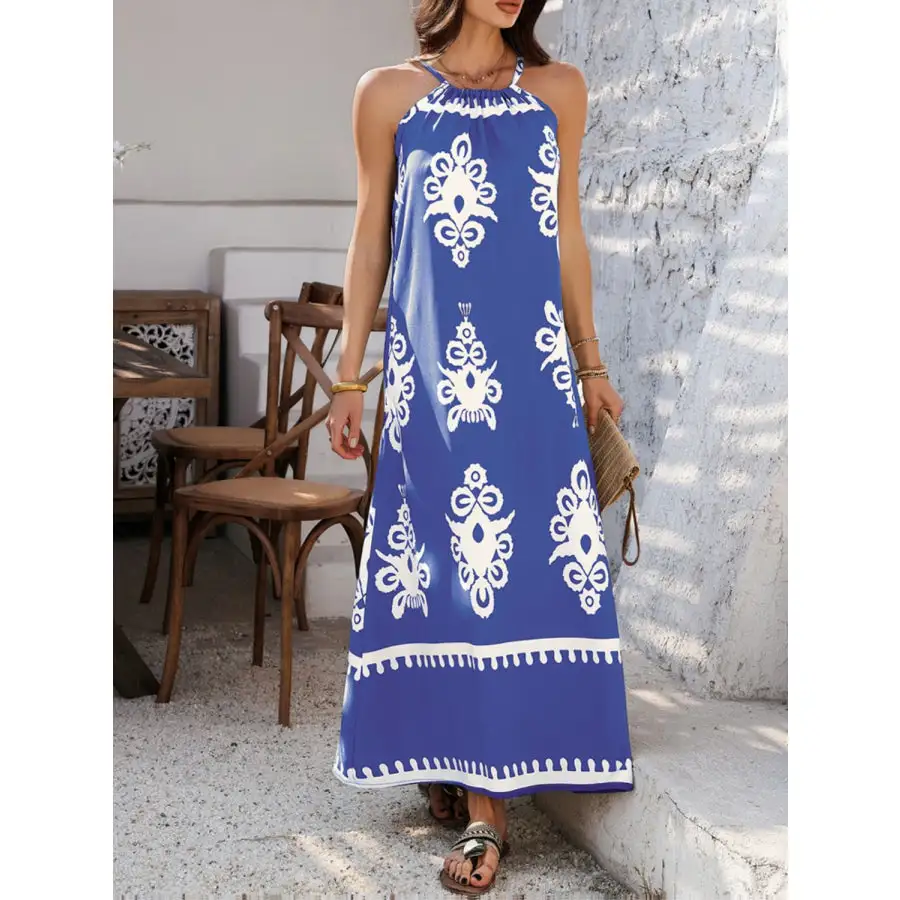 Grecian Neck Printed Maxi Dress