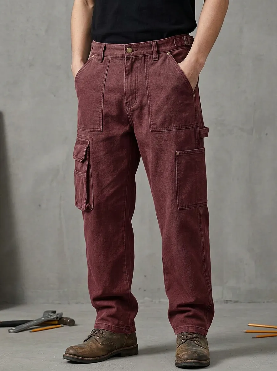 Men's Heavy Duty Grey Multi-Pocket Cargo Work Pants