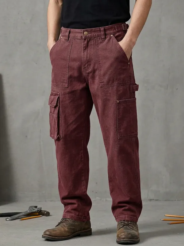 Men's Heavy Duty Grey Multi-Pocket Cargo Work Pants