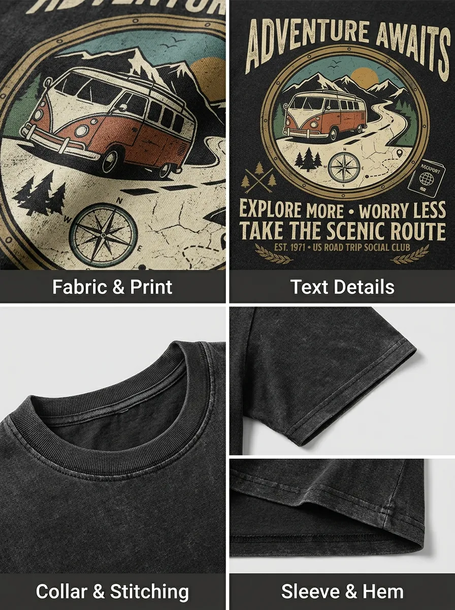 Unisex Adventure Travel Lover Camper Van Printed T-shirt