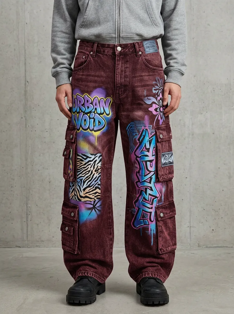 Men's Urban Void Graffiti Zebra Graphic Cargo Jeans