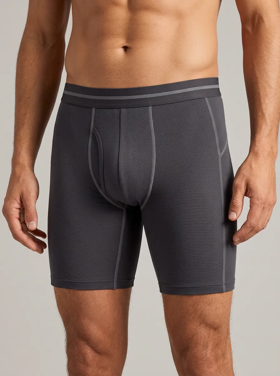Men's Athletic Performance Solid Grey Printed Boxer Briefs