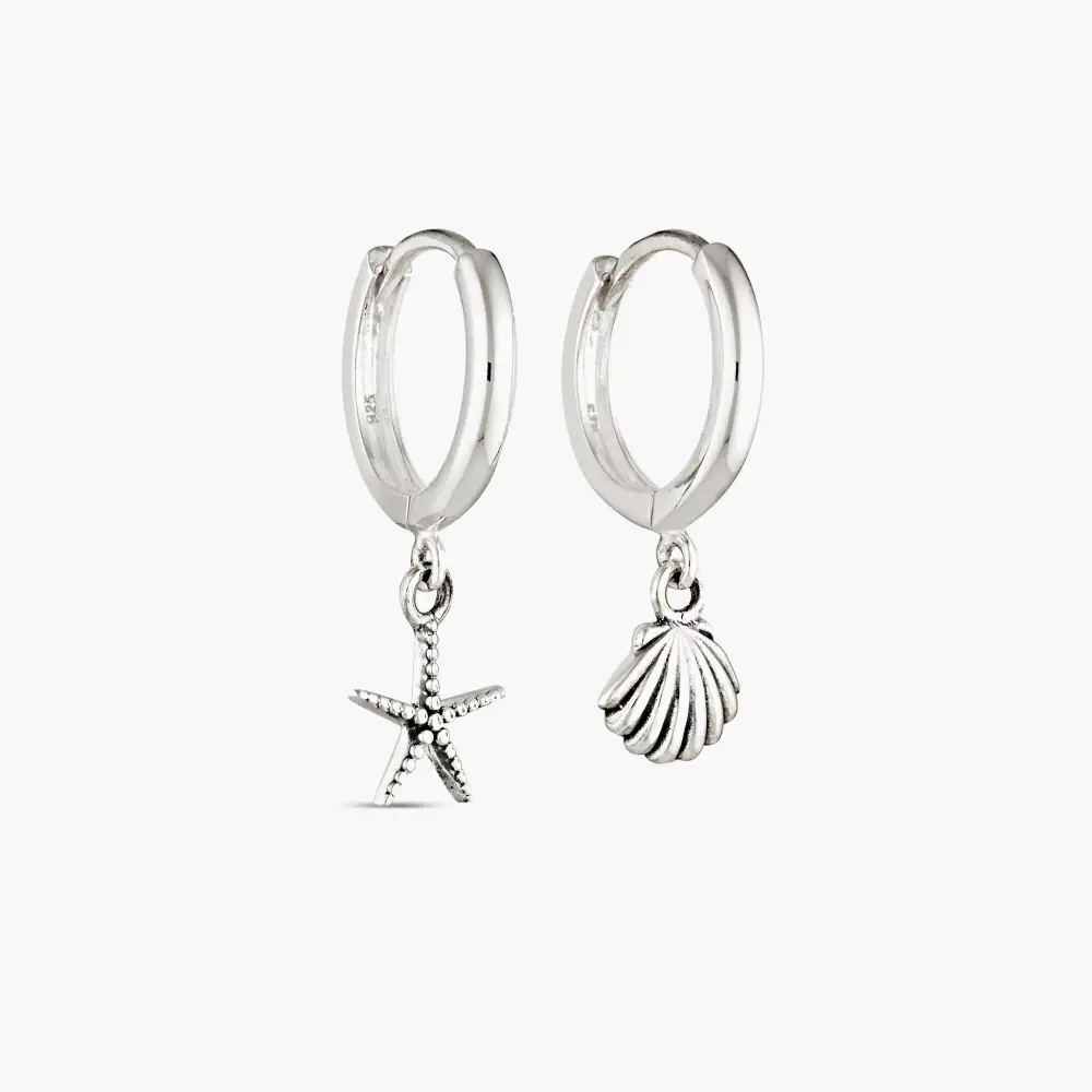 Sea Sterling Silver Huggie Earrings