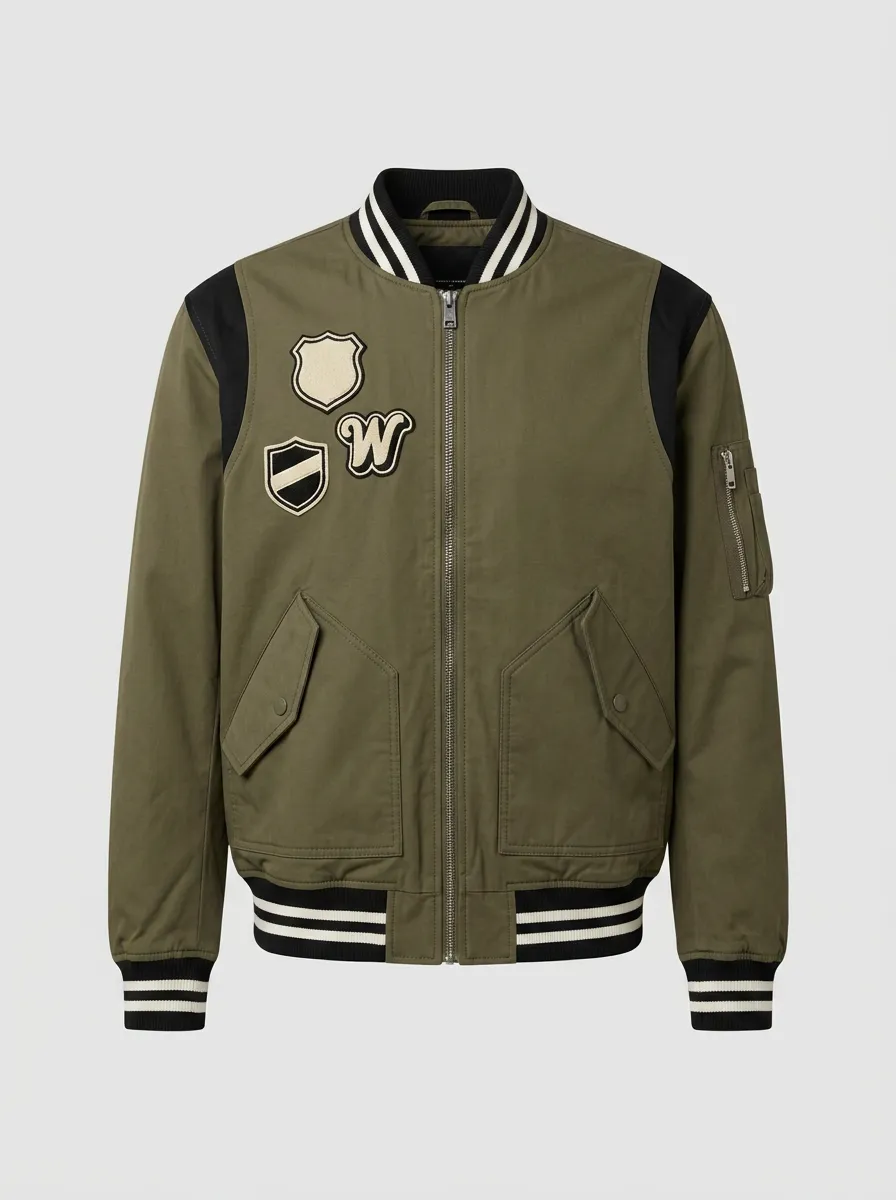 Men's Varsity Style W-Patch Embroidered Bomber Jacket