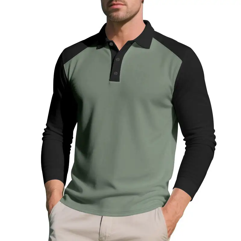Button Placket Raglan Sleeve Long Sleeve Athletic Polo Shirt