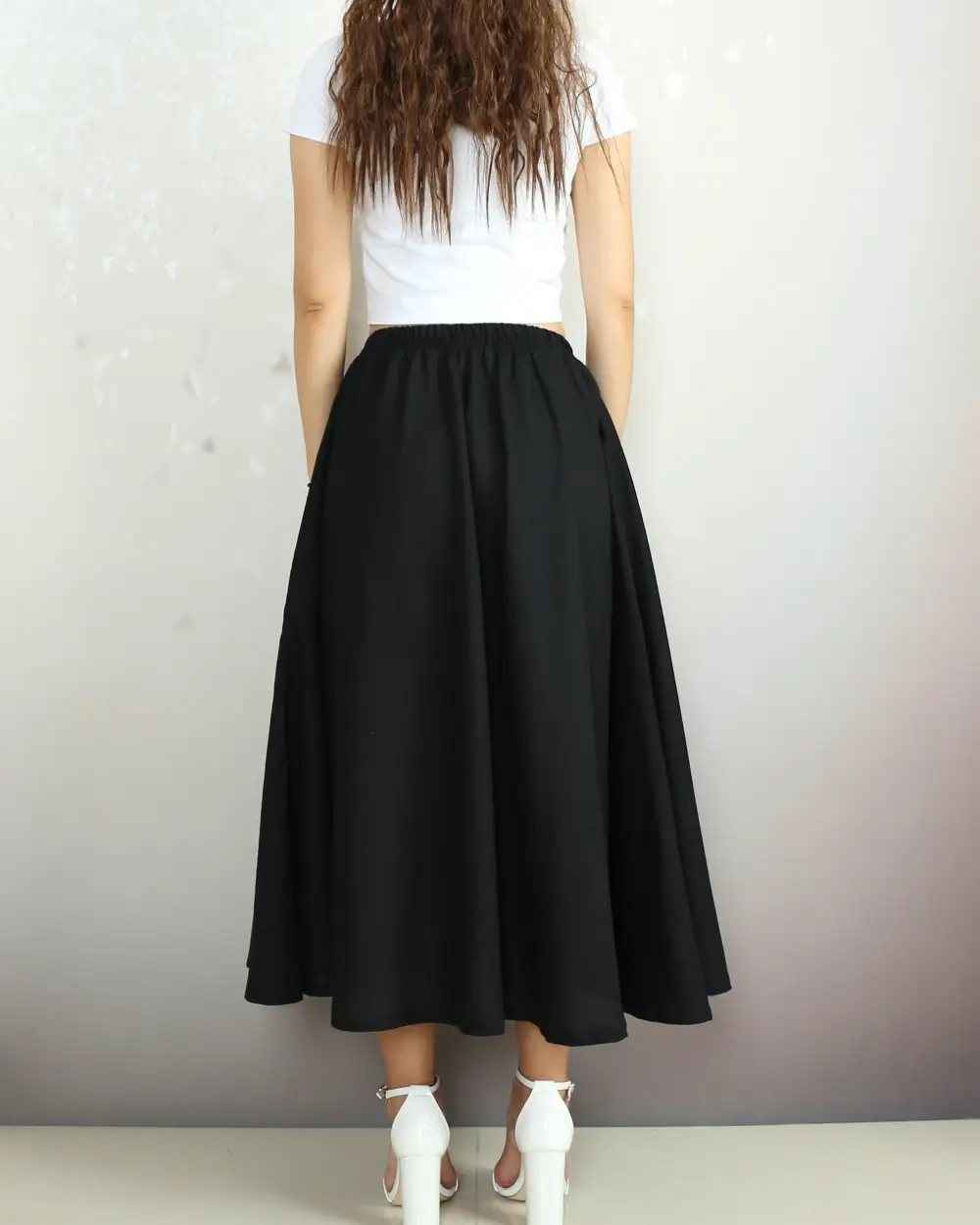 Boho Linen Flared Midi Skirt