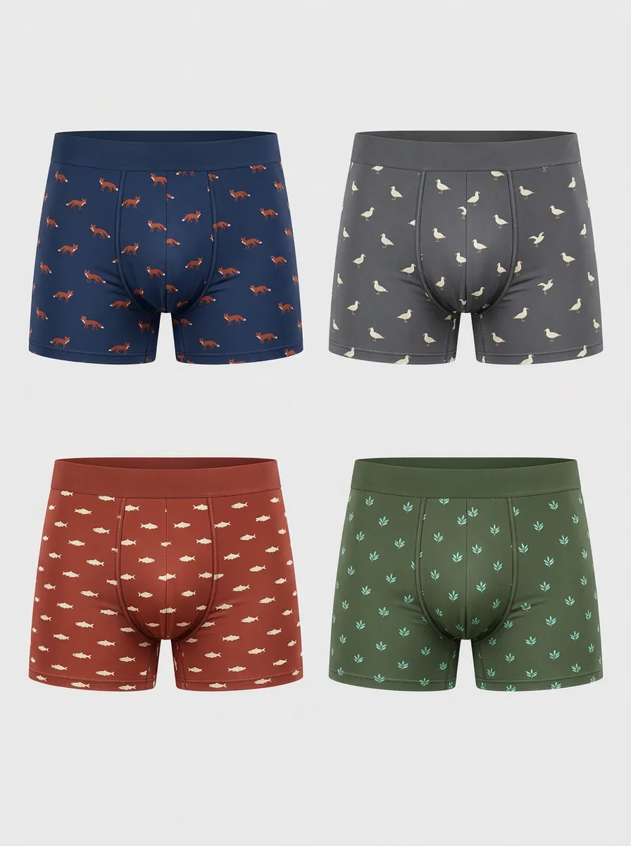 Men's Field Animal Nature Pattern Printed Boxer Briefs 4-Pack