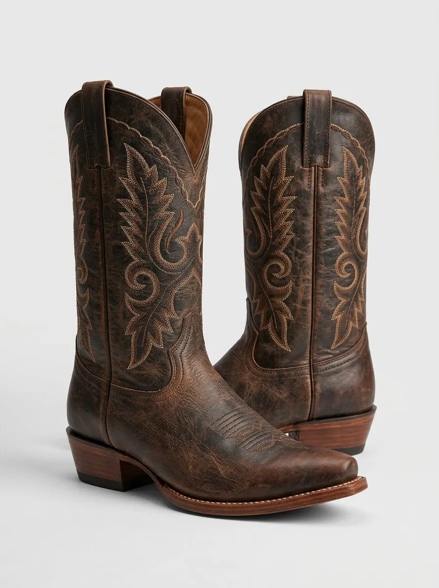 Timeless Embroidered Distressed Frontier-Look Western Boots