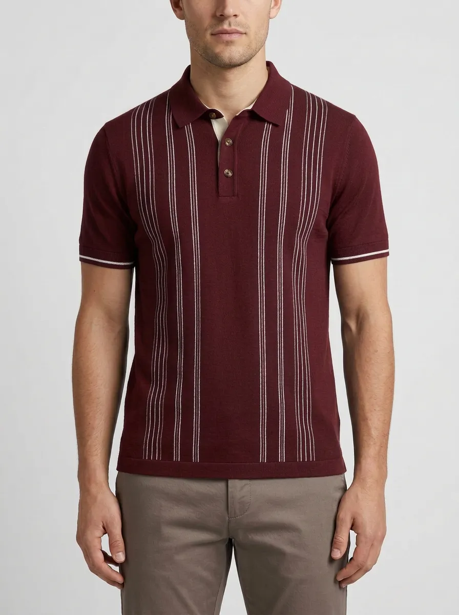 Men's Classic Comfort Vertical Stripe Knit Polo Shirt