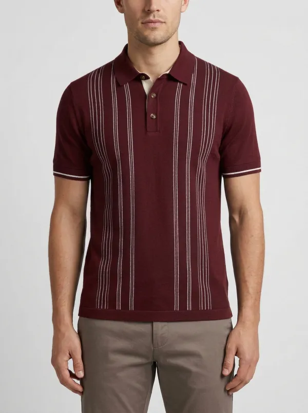 Men's Classic Comfort Vertical Stripe Knit Polo Shirt