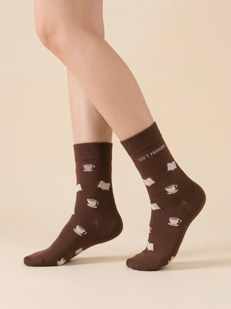 Classic Coffee-Motif Book-Motif Casual Socks