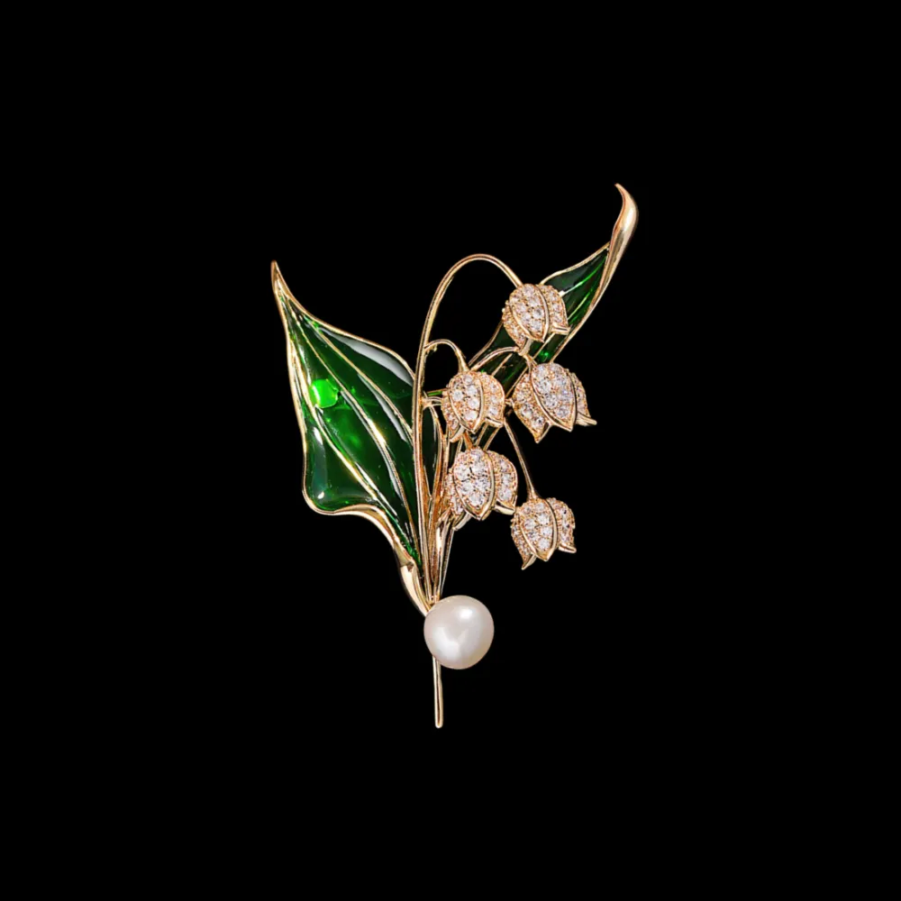 Enamel Lily Valley Pearl Brooch