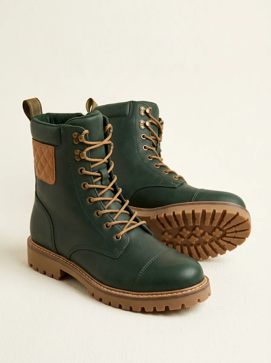 Heritage Leather Look Quilted Casual Look Unisex Warm Boots