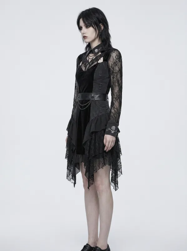 Women's Gothic Skull Lace Wing Embroidered Long Sleeve Top