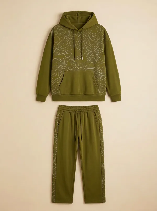 Men's Urban Outdoor Adventure Topographic Map Print Jogger Set