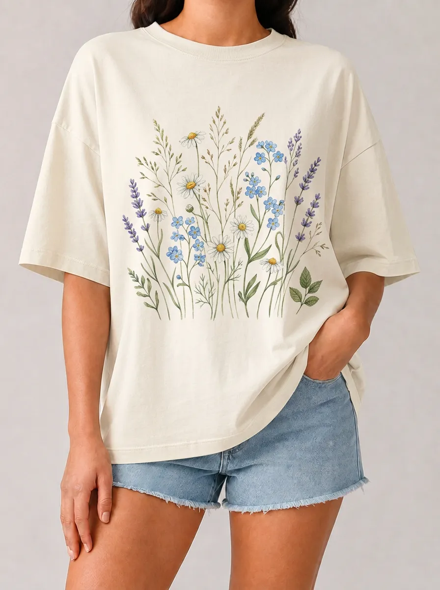 Women's Wildflower Daisy Lavender Printed T-shirt
