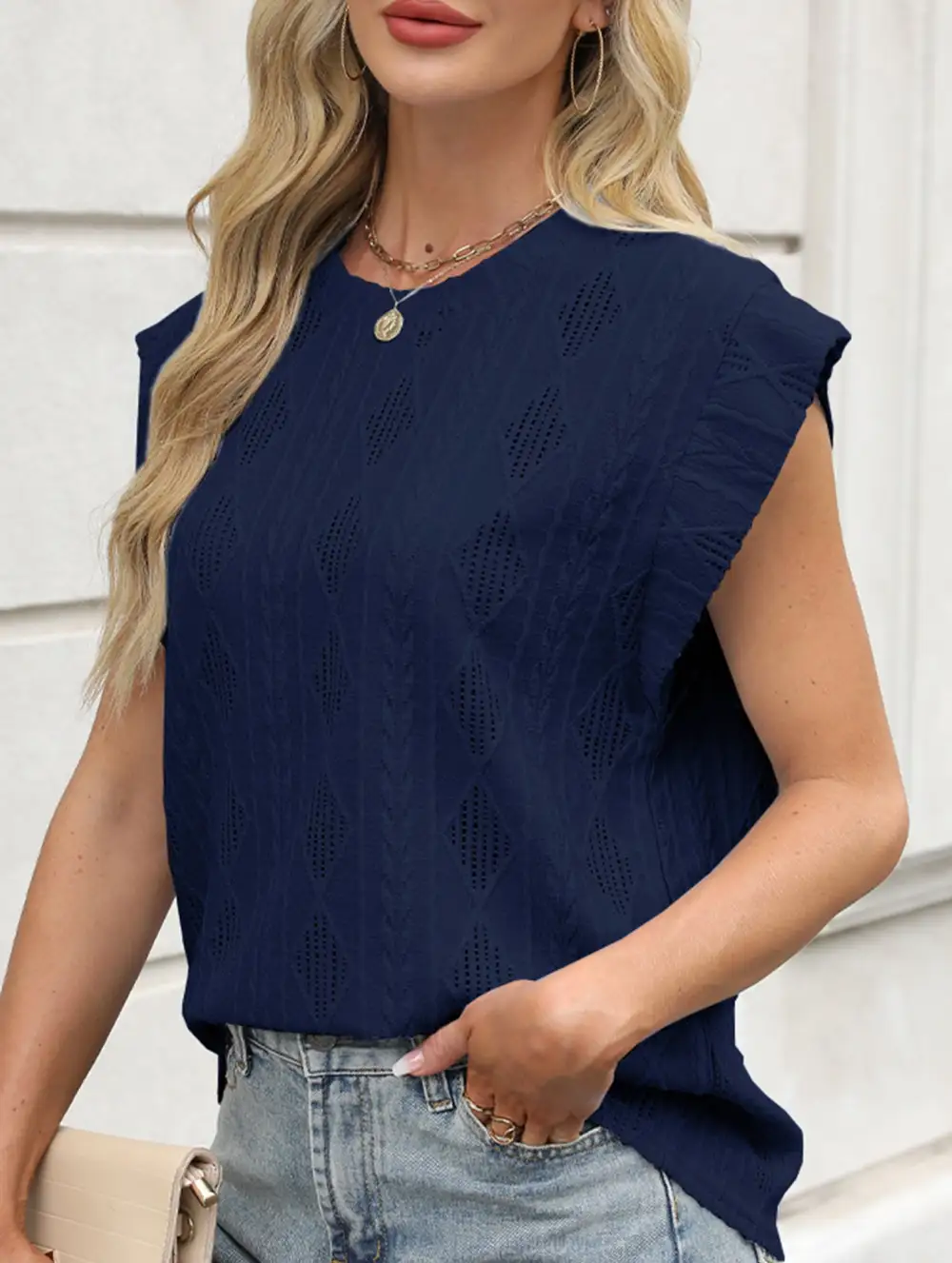 Jacquard Crew Neck Loose Tee