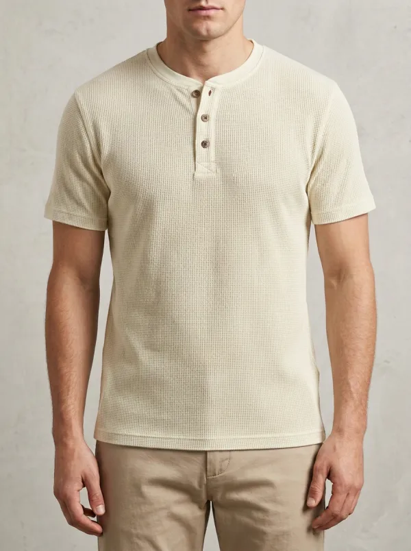 Relaxed Waffle-Knit Button-Placket Men's Short-Sleeve Henley Shirt