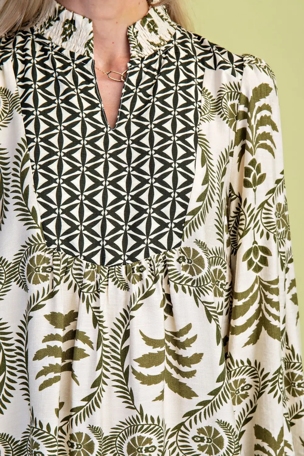 Smocked Ruffle Detail Long Sleeve Dress