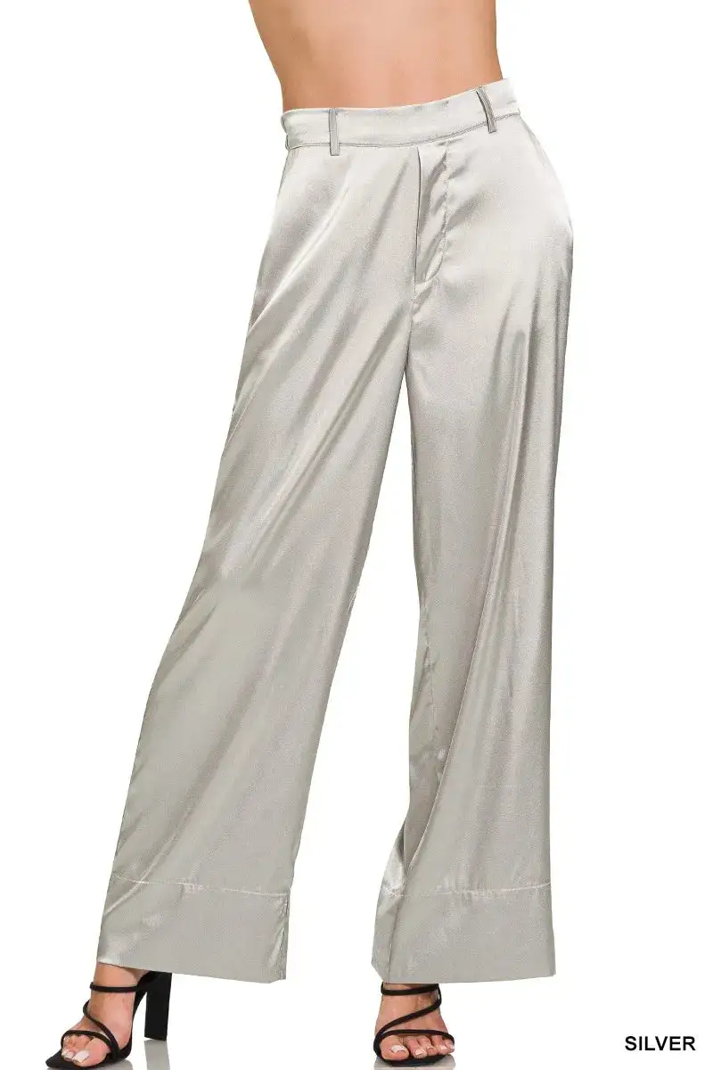 Relaxed Wide Leg Satin Pants