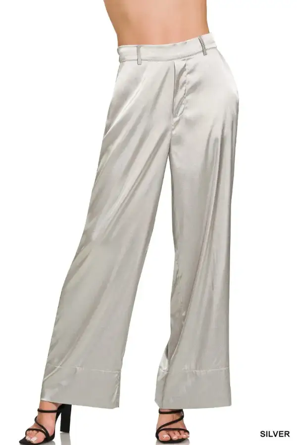 Relaxed Wide Leg Satin Pants