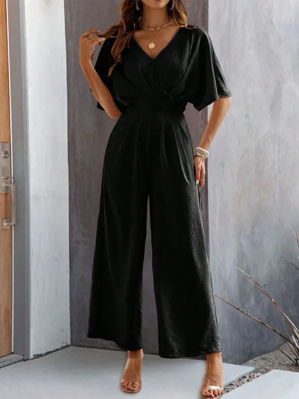Short Sleeved Clean Wide Leg Jumpsuit Shorts