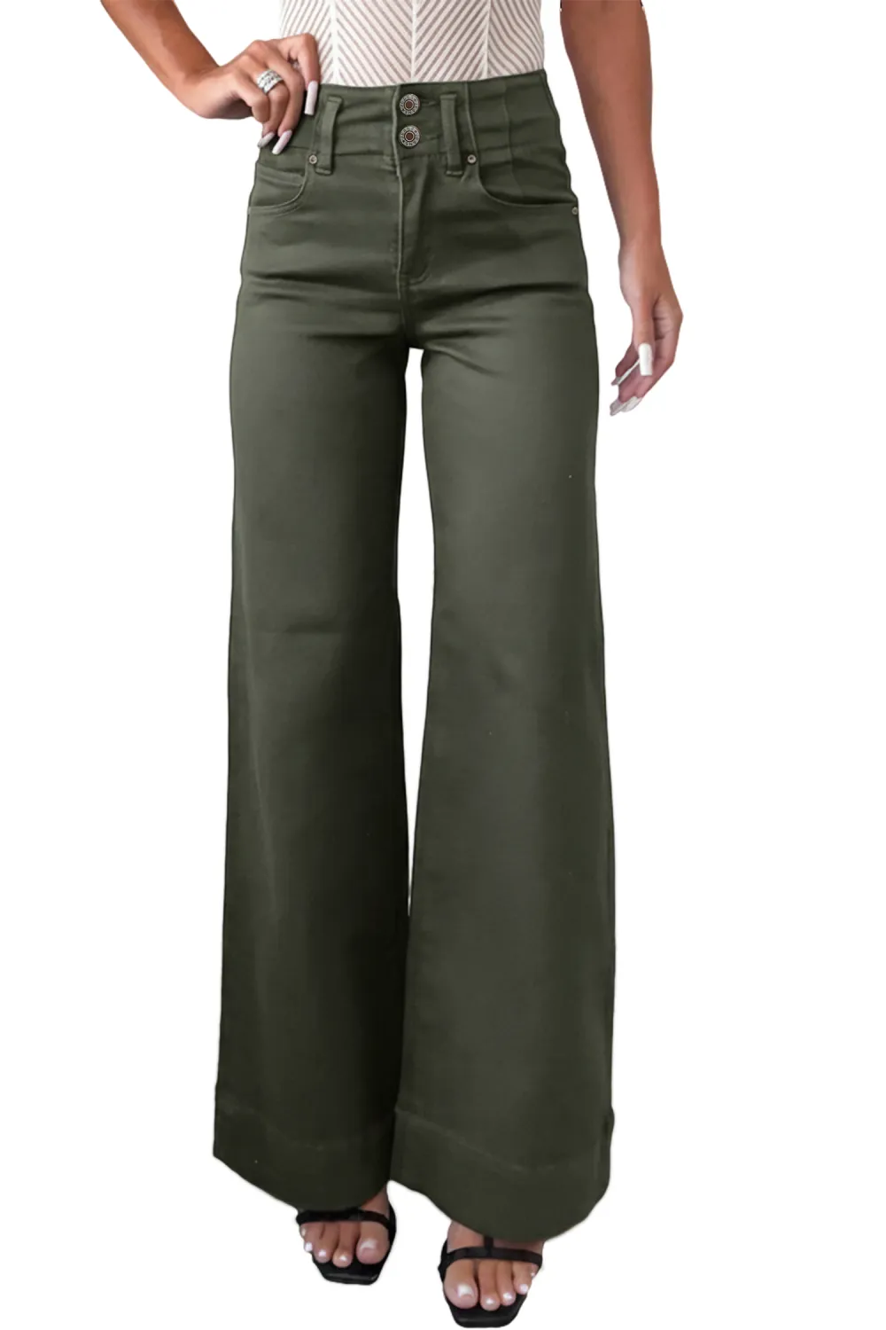 Soft Green High Waist Wide Jeans