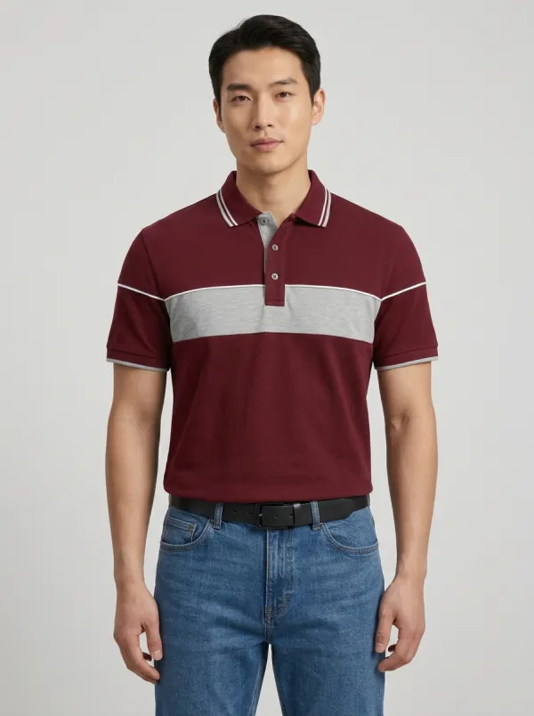 Men's Casual Business Colorblock Striped Polo Shirt