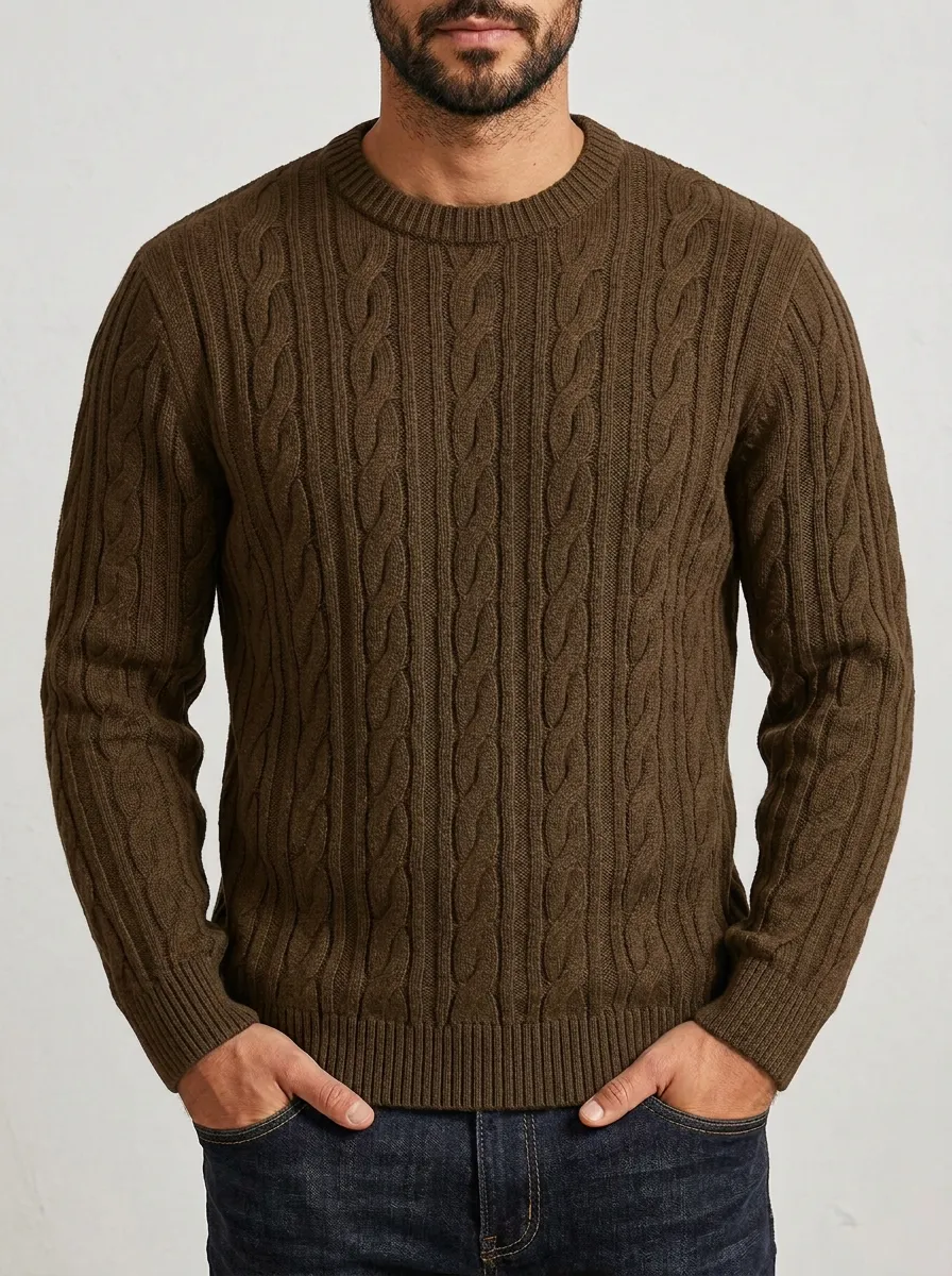 Men’s Ribbed Cable-Knit Crewneck Sweater