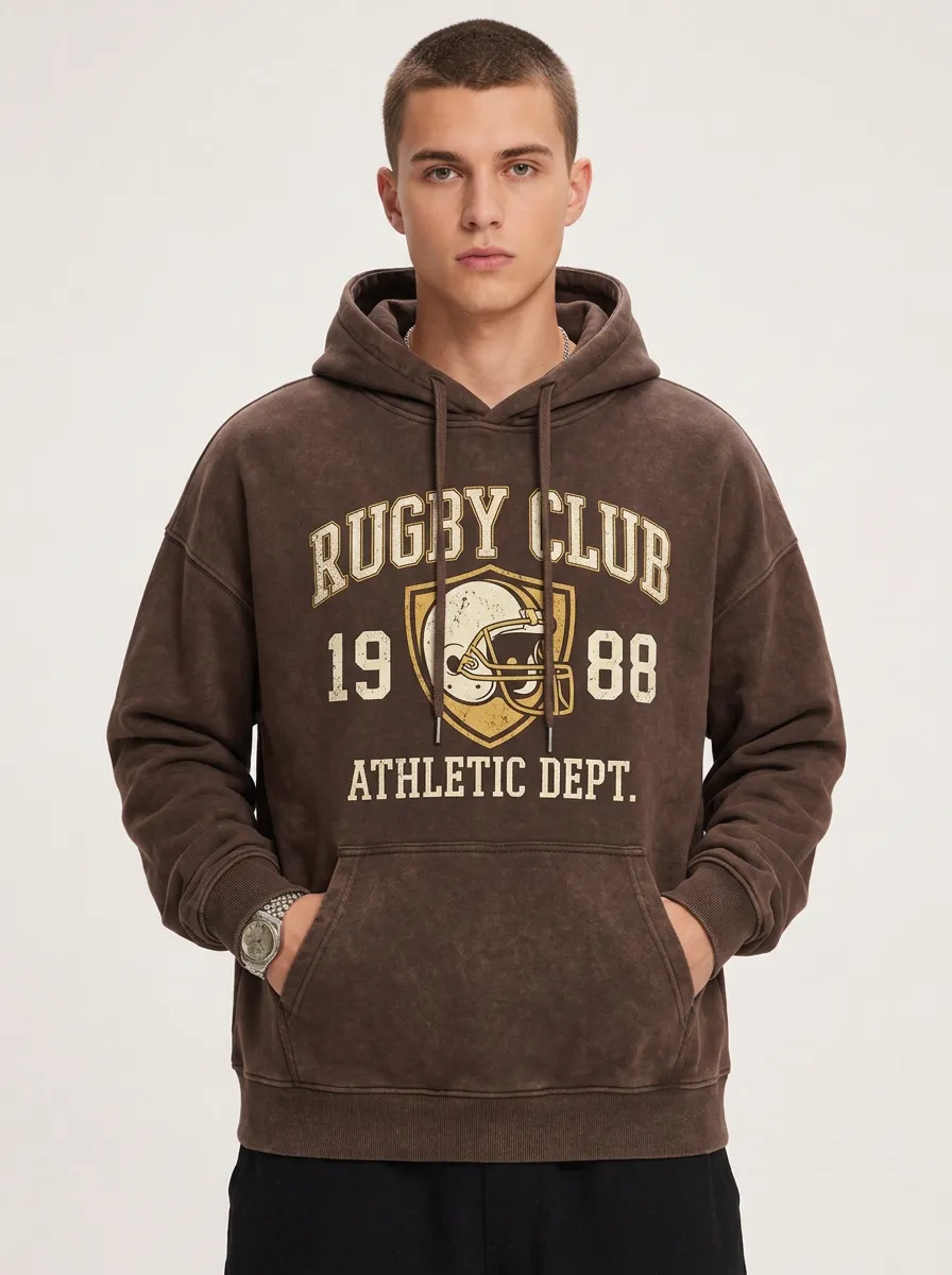 Men's Rugby Club 1988 Helmet Graphic Printed Hoodie