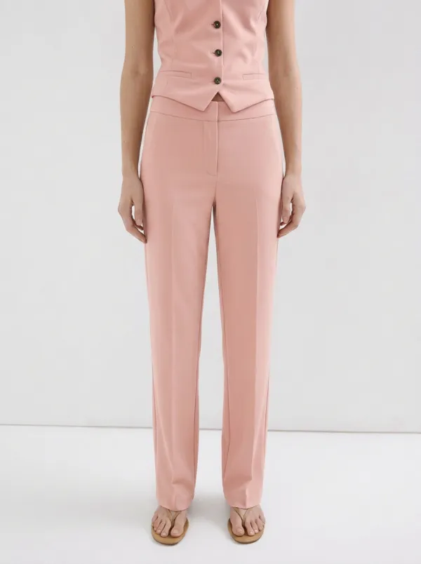Women's Minimalist Beige Solid Mid-Rise Straight Leg Trousers
