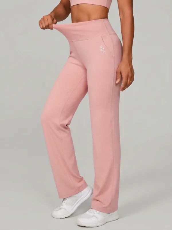 Women's Classic Comfort Floral Heart Printed Mid Rise Straight Leg Pants