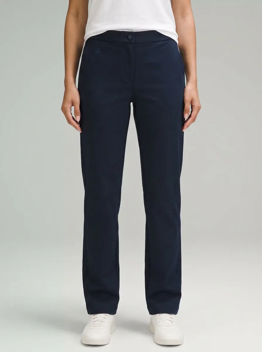 Women's Minimalist Leaf Logo Embroidered Mid-Rise Straight Leg Pants
