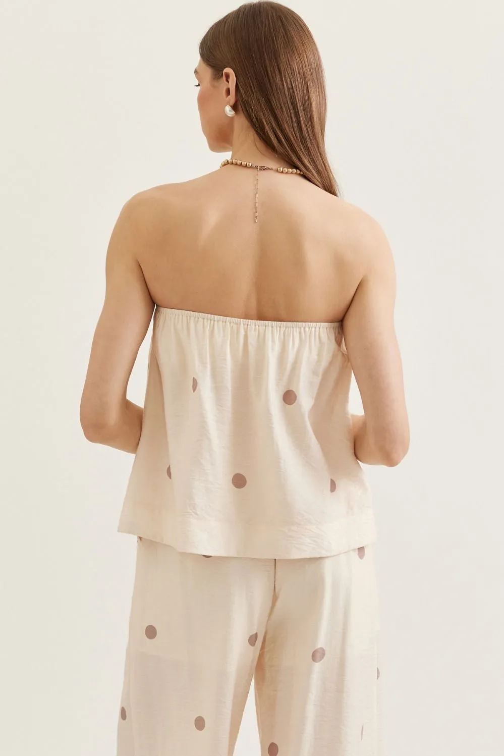 Strapless Polka Dot Top Sets - Ecru