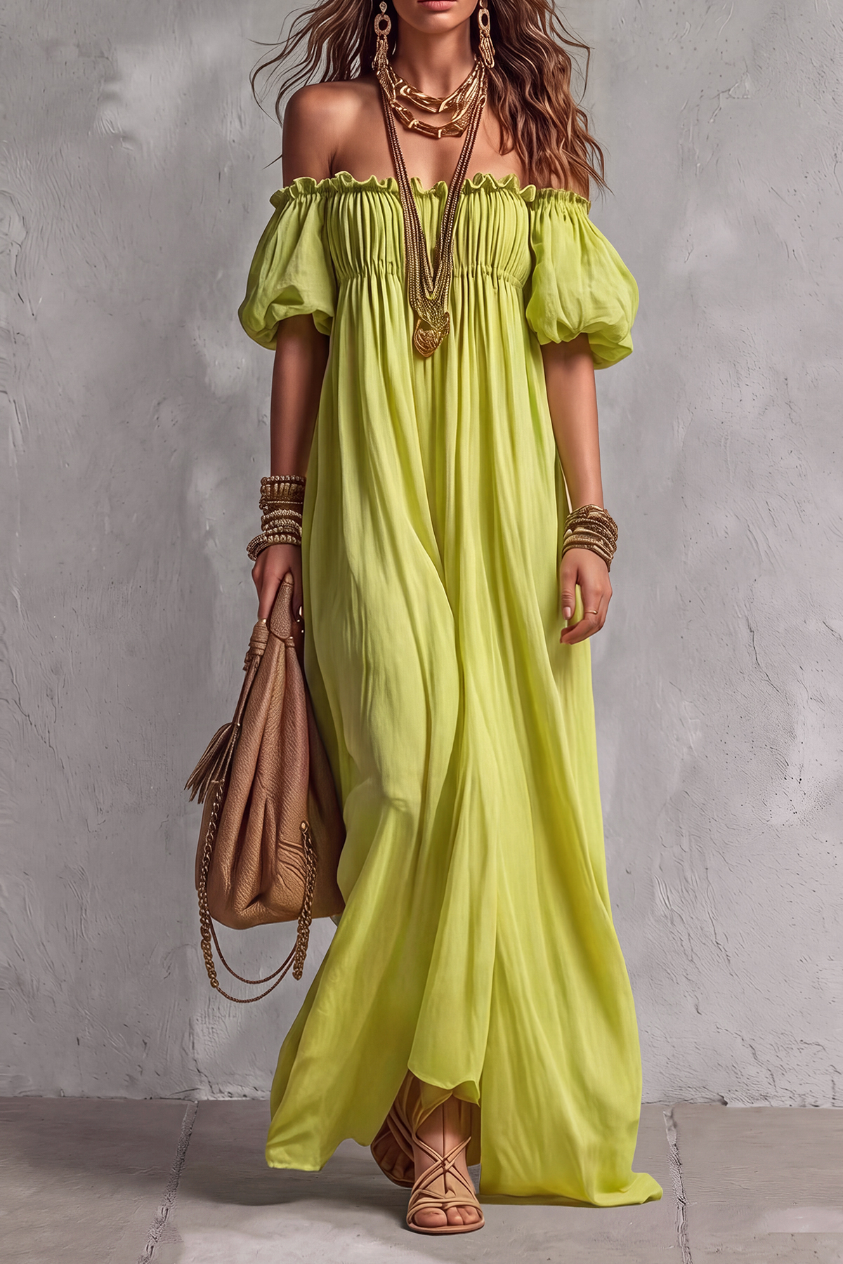 Off Shoulder Ruched Maxi Dress