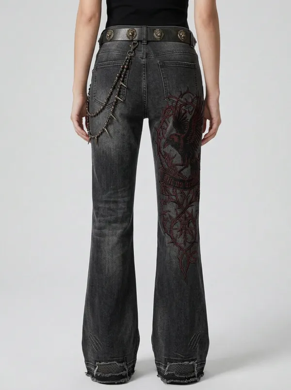 Shadow Raven Thorn Cross Design Men's Gothic Jeans