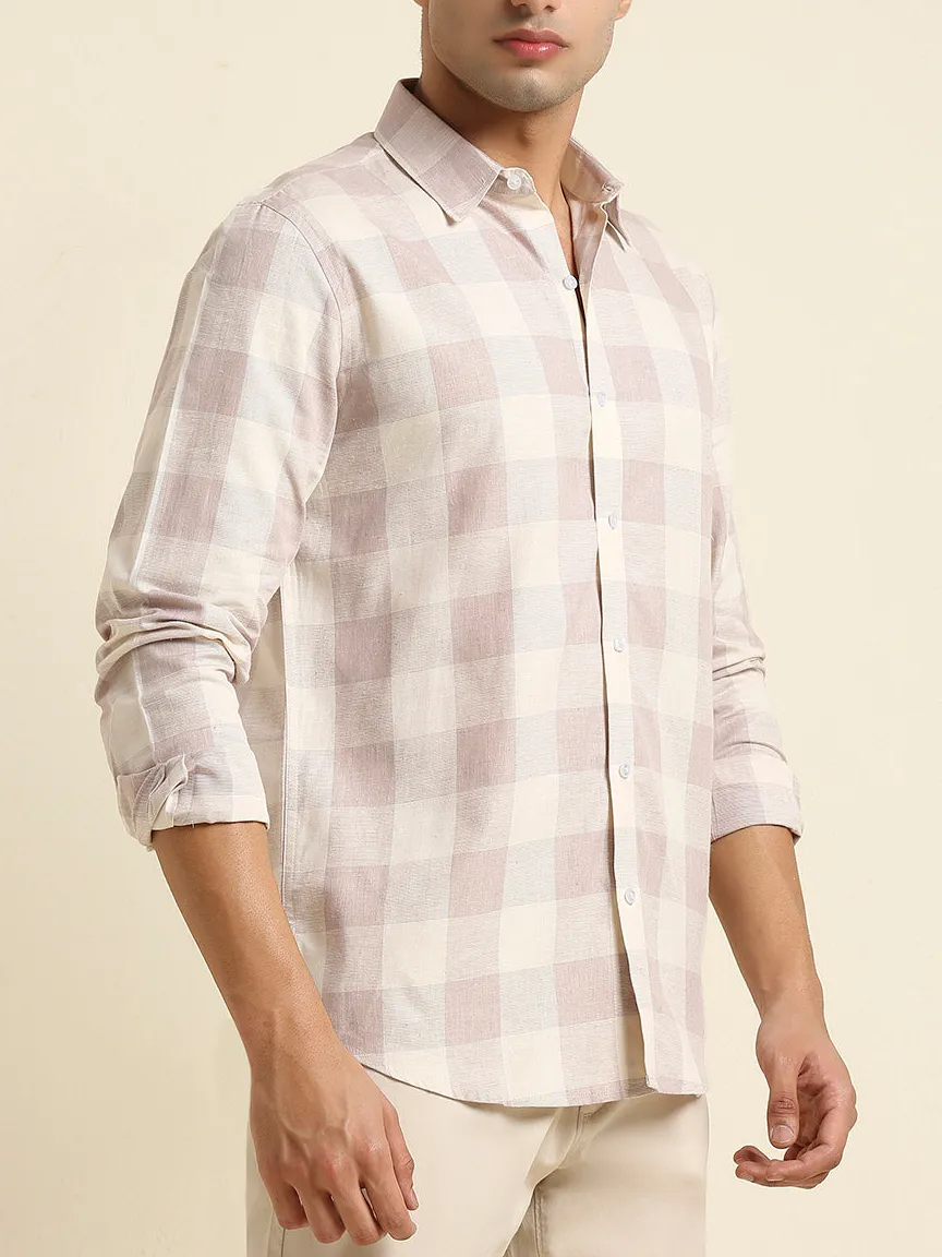 Checked Slim Fit Linen Men's Formal Shirt