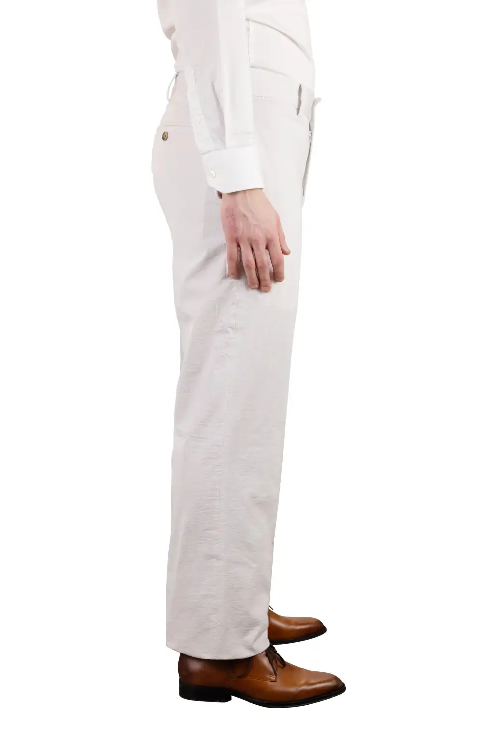 Seersucker Linen Flat Front Regular Rise Trousers