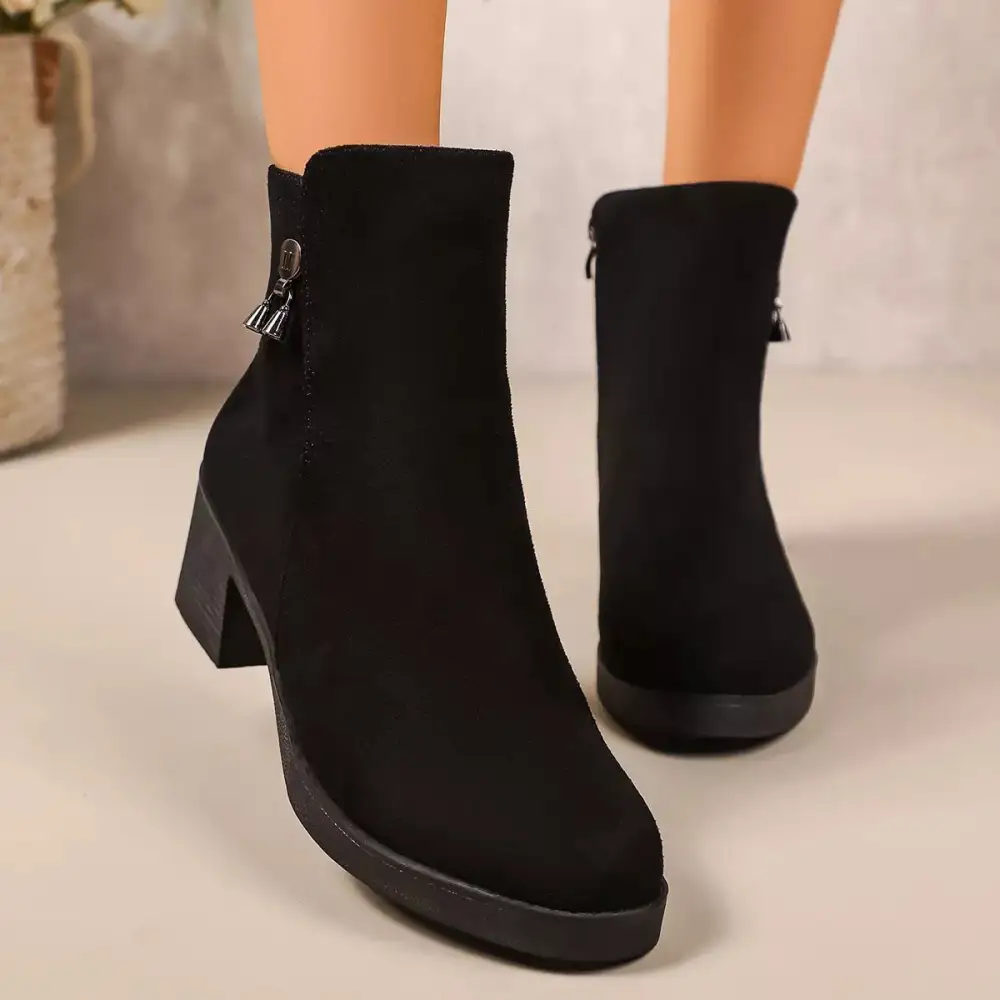 Layered Point Toe Block Heels Boots
