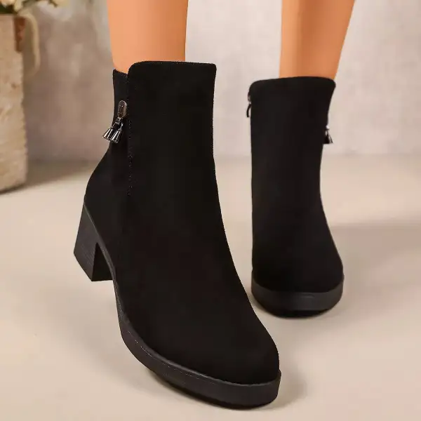 Layered Point Toe Block Heels Boots