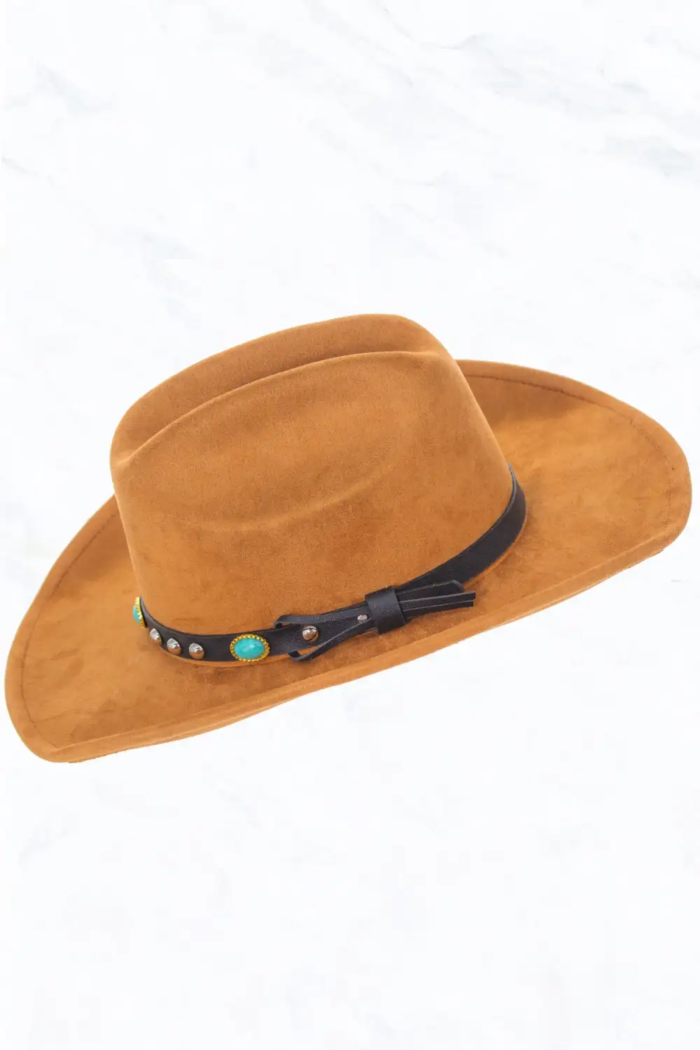 Turquoise Stone Leather Belt, Big Brim Suede Western Cowboy Fedora Hat
