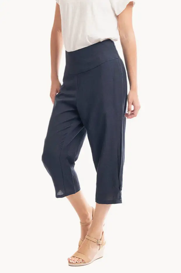 Breathable Linen Blend Cropped Pants