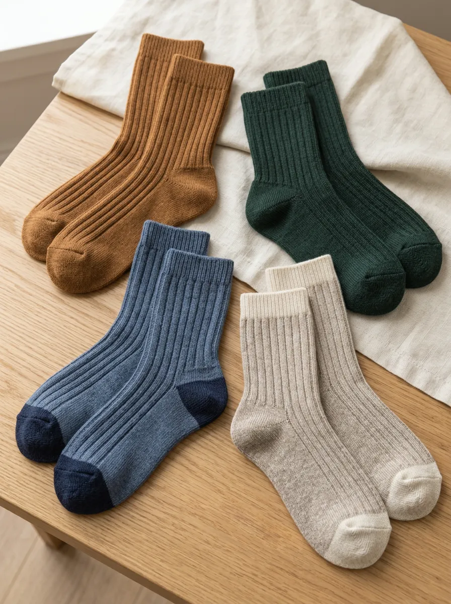 Men's Four Pack Crew Socks Bundle with Ribbed Detail