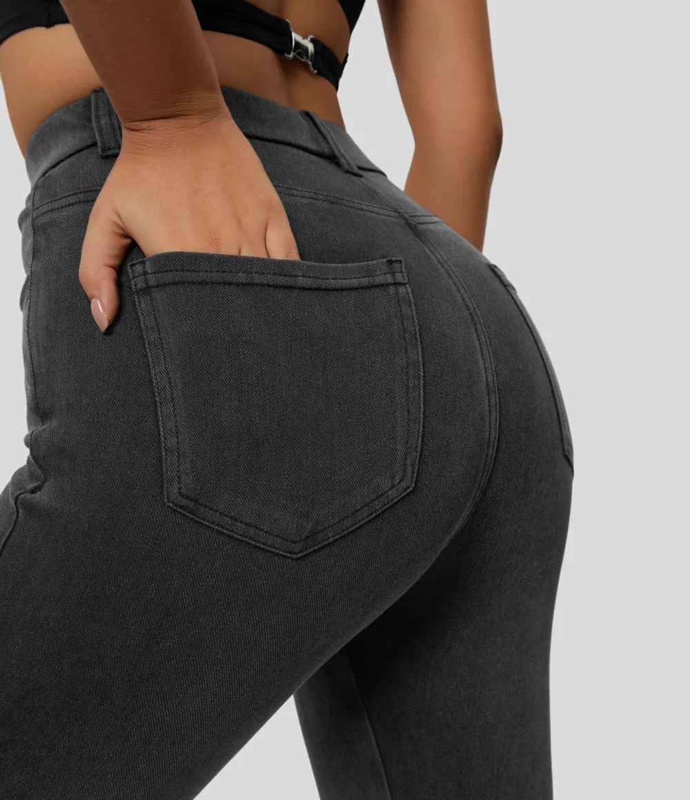 Magic High Waisted Multiple Pockets Stretchy Knit Denim Work Leggings
